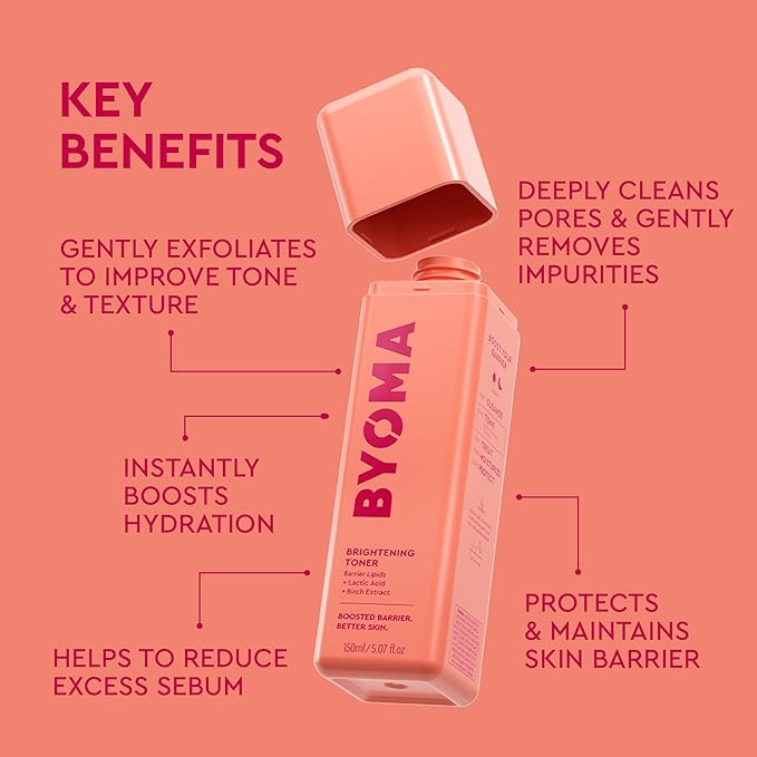 BYOMA Brightening Toner & Body Lotion Bundle - Exfoliating Face Toner + Moisturizing Body Cream with Niacinamide & Azelaic Acid - Hydrates, Evens Tone & Supports Barrier - 5.07 + 13.52 fl oz