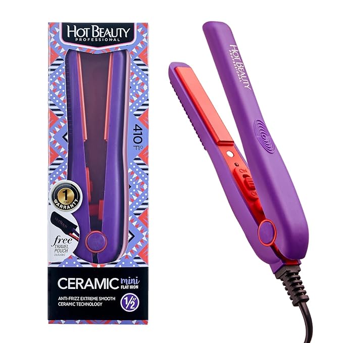 Professional Ceramic Mini Flat Iron 1/2", Anti-Frizz, Fast Heating, Versatile Styling for Curly & Straight Hair, Ideal for Traveling with Travel Pouch (Violet)