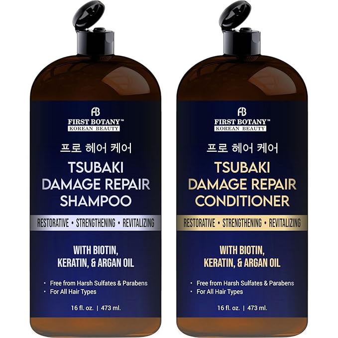 Korean Damage Repair Shampoo & Conditioner Set – Restorative, Strengthening Hair growth Products Routine – Sulfate Free, Paraben Free, for All Hair Types, 16 fl oz