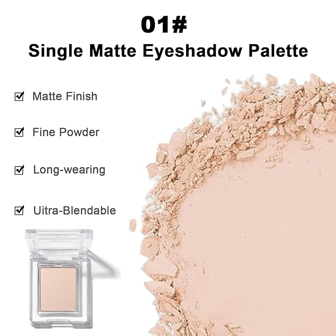 Matte Light Nude Brown Single Eye Shadow Palette, Neutral Powde Eye Shadow for Women, Eye Brightener Eye Shadow Primers, Monochrome Natural High Pigment Mini Eyeshadow, sombras para ojos