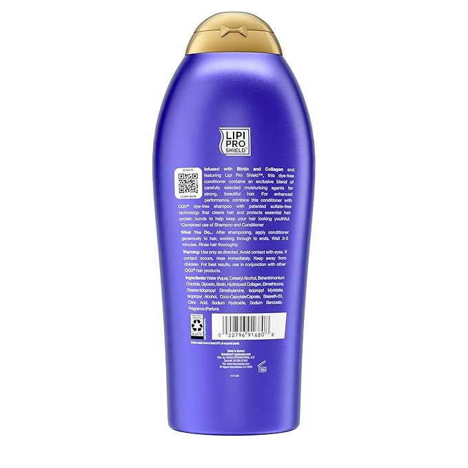 OGX Thick & Full + Biotin & Collagen Volumizing Conditioner, Nutrient-Infused Conditioner + Vitamin B7 Biotin Gives Hair Volume & Body for 72+ Hours, Sulfate-Free Surfactants, 25.4 fl. oz