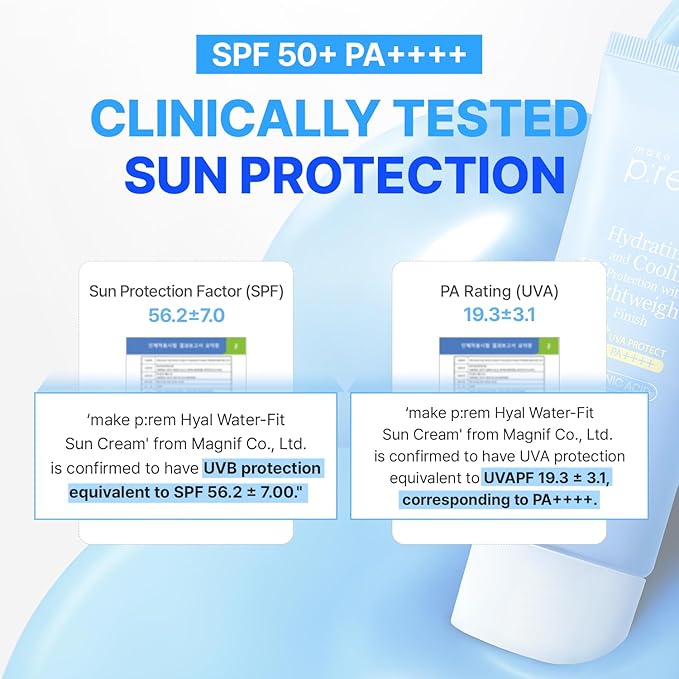MAKE P:REM Hyal Water-Fit Sunscreen, Law-Irritation Hydrating Face & Body Sunscreen, SPF 50+ PA++++, Korean Sunscreen, 3.38 fl.oz., 100ml