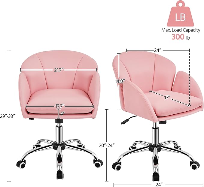 Yaheetech Cute Petal Desk Chair Home Office Chair Swivel Upholstered Leather Desk Chair Makeup Vanity Chair with Armrests for Bedroom Modern Computer Rolling Chair for Women Simple Pink