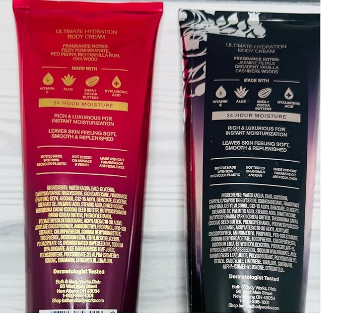 Bath & Body Works Forever Red Vanilla Rum and Forever Red Ultimate Hydration Body Cream 8 Ounces Set of 2