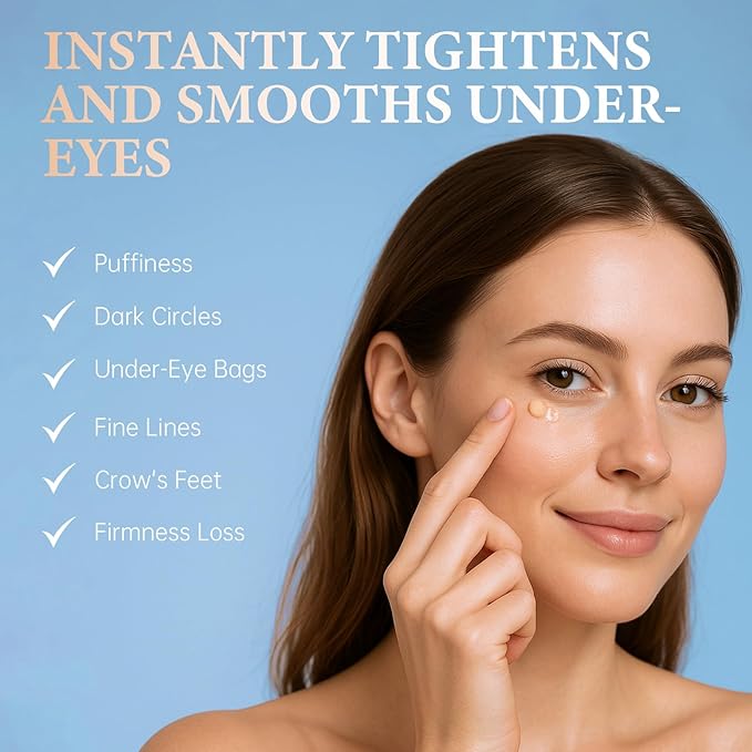 Instant Eye Tightener with Brush, Perfection Firming Lift Cream Temporary Eye Tightener for Under Eye Bags, Puffiness, Fine Lines & Wrinkles, Firms and Smooths for All Skin Types, 0.67 oz