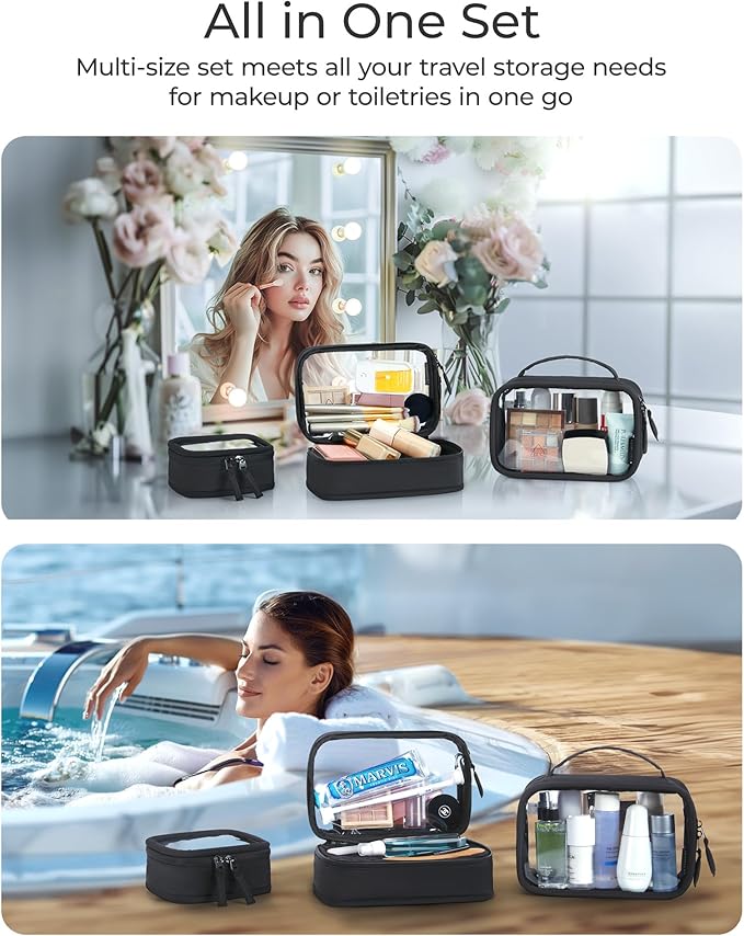 BAGSMART Mini Clear Makeup Bag for Women Portable Travel Toiletry Bag, Cute Small Water-Resistant Cosmetic Bag TSA Approved Clear Makeup Case Pouch with Zipper for Car Essentials(Blush Pink)