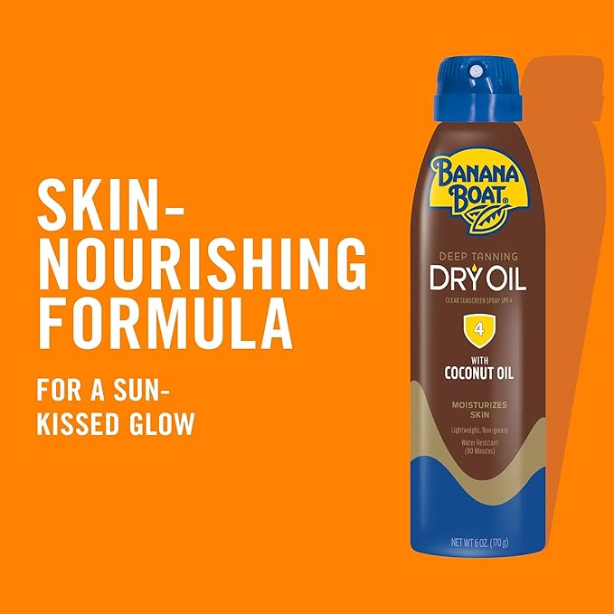 Banana Boat Deep Tanning Oil Spray SPF 4, Clear Dry Sunscreen Spray, Dark Tanning Oil, 6 oz