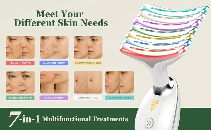 Eden & Elm - Face & Neck Sculpting Massager – 7 Color LED Beauty Tool for Firm-Looking Skin, Jawline Contouring & Daily Lift Routine – Ergonomic Curved Wireless Skincare Device