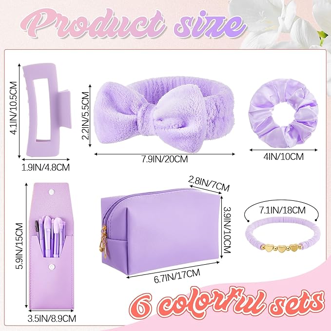 Zeyune 36 Pcs Gifts Sets Bulk for Tween Teen Women Preppy Party Favors Set Preppy Makeup Bag Hair Pin Scrunchies Headbands Bracelets Trendy Stuff Gift for Women Friend Birthday Present(Bright Color)