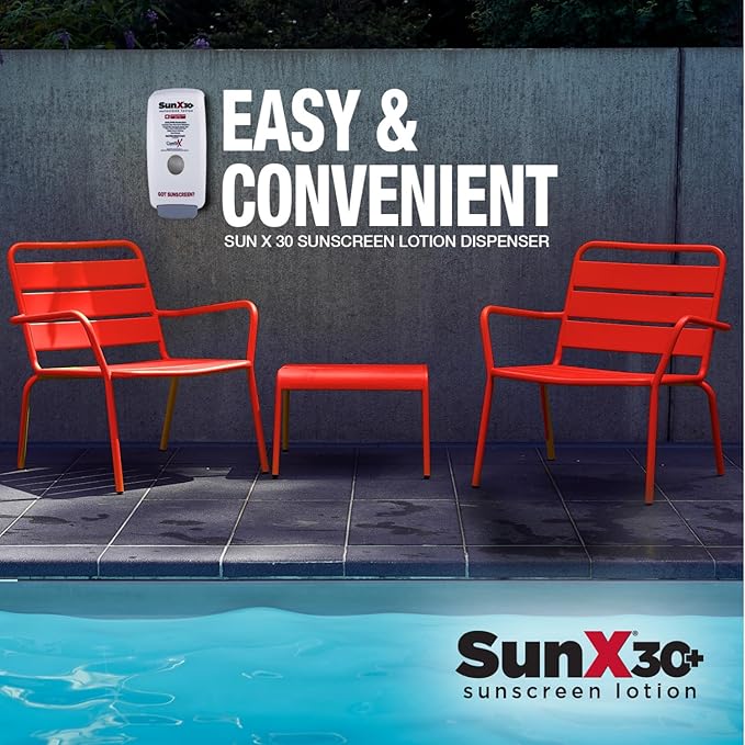 CoreTex Sun X 30+ 750mL Sunscreen Lotion Bladder & Wall Mount Dispenser - Paraben, Oxybenzone, Octinoxate, & Oil Free - Broad Spectrum (UVA/UVB) Sunscreen - Water Resistant Up to 80 Minutes