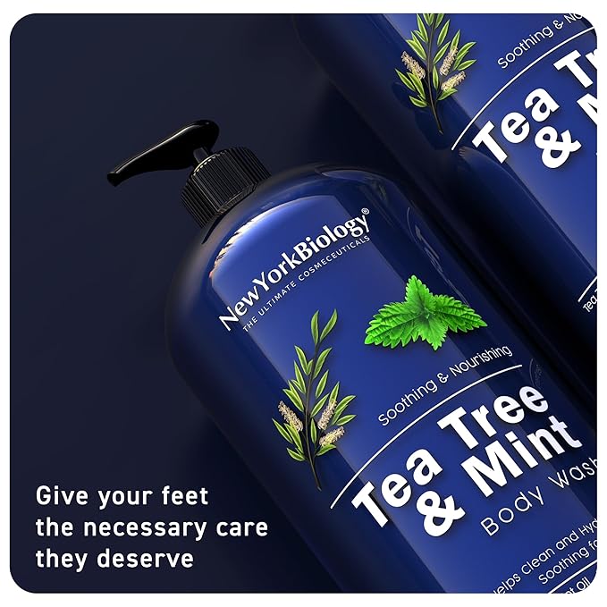 New York Biology Tea Tree Mint Body Wash for Men and Women - Moisturizing Body Wash Helps Soothe the Skin - Refreshing and Hydrating Cleanser for Body and Feet - 16.9 Fl Oz (Pack of 2)