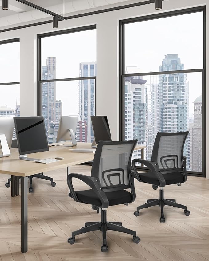 NEO Chair Office Desk Computer Chair Ergonomic Mesh Gaming Mid Back Seat with Comfy Lumbar Support Adjustable Height Swivel for Home Task (2 pk - Black)