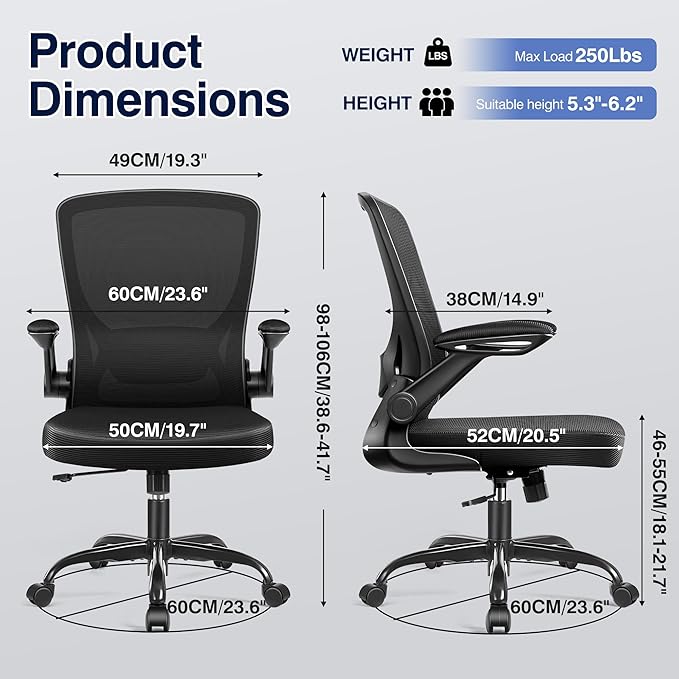 Ergonomic Office Chair, Mesh Computer Chairs with Lumbar Support, Swivel Desk Chair with Flip-up Arms and Adjustable Height, Black Pack of 10