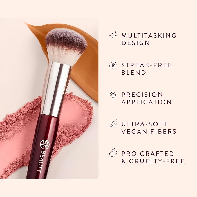 BK BEAUTY 116 SMALL ROUND COMPLEXION BRUSH – Compact Round Makeup Brush for Precise Blending of Cream Blush, Contour, Bronzer & Foundation, Vegan Bristles