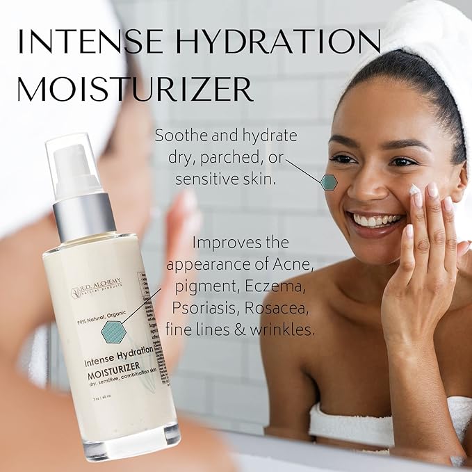 RD Alchemy - 99% Natural & Organic Intense Hydration Moisturizing Cream - Lightweight, deeply hydrating moisturizer for dry skin, smooths fine lines and wrinkles leaving skin soft and glowing.