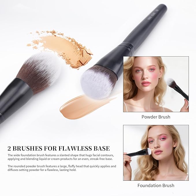 Makeup Brushes 5Pcs Face Makeup Brush Set - Synthetic Fiber Foundation, Blush, Powder, Contour Brushes with Wooden Handle for Flawless Makeup Application