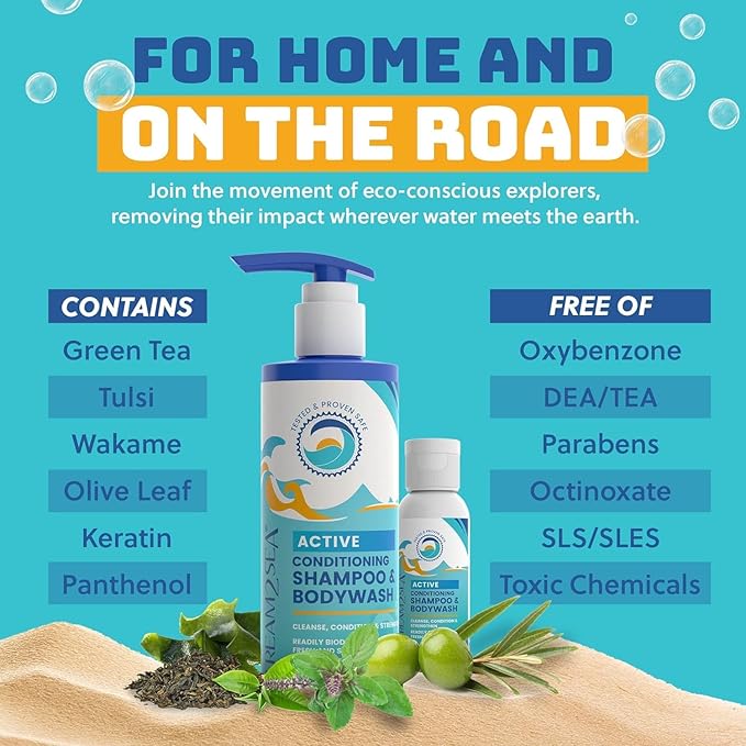 STREAM 2 SEA 6 Pack Natural Travel Sized Toiletries, 1oz Paraben Free Sample Size Shampoo, Conditioner, Lotion, Mineral Sunscreen SPF 20 and SPF 30 and After Sun Gel