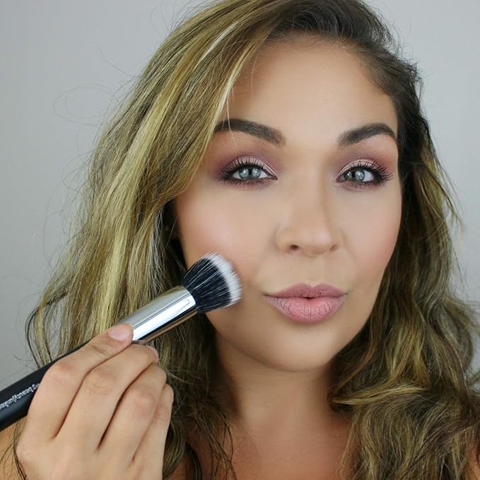 Beauty Junkees Stippling Brush Makeup Foundation Brush - Duo Fiber Synthetic Flat Top Stipple Blending Brush for Liquid Foundation, Cream Blush, Vegan Cruelty Free