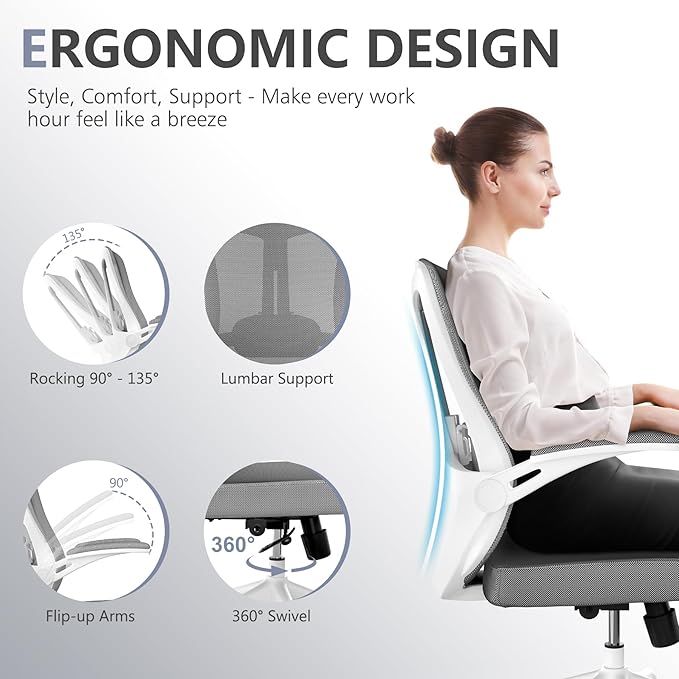 Ergonomic Office Chair Desk Chair - Mesh Computer Chair with 360° Swivel Wheels, Adjustable 90-130° Recline & Lumbar Support for Home Office, Supports up to 350lbs