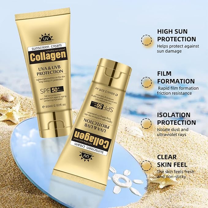 Collagen Sunscreen SPF 50+, Broad Spectrum UVA/UVB Protection, Non-Greasy & Fast Absorbing, Daily Sun Care for Face and Body (1 pc)