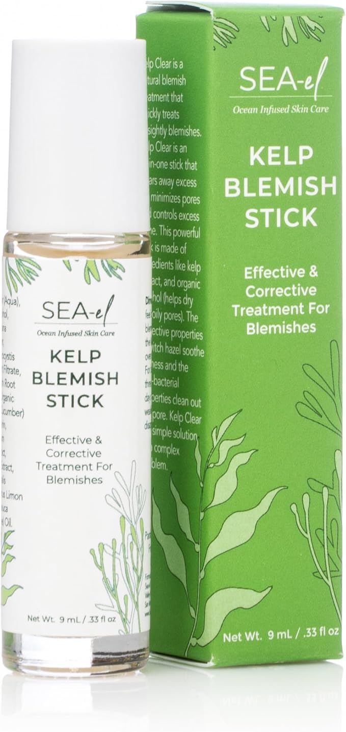 Sea El Kelp Blemish Stick Skincare Pimple Blackhead & Acne Spot Treatment Witch Hazel Rosemary & Tea Tree Oil Serum & Skin Toner for Women & Men, All Skin Types - .33 oz