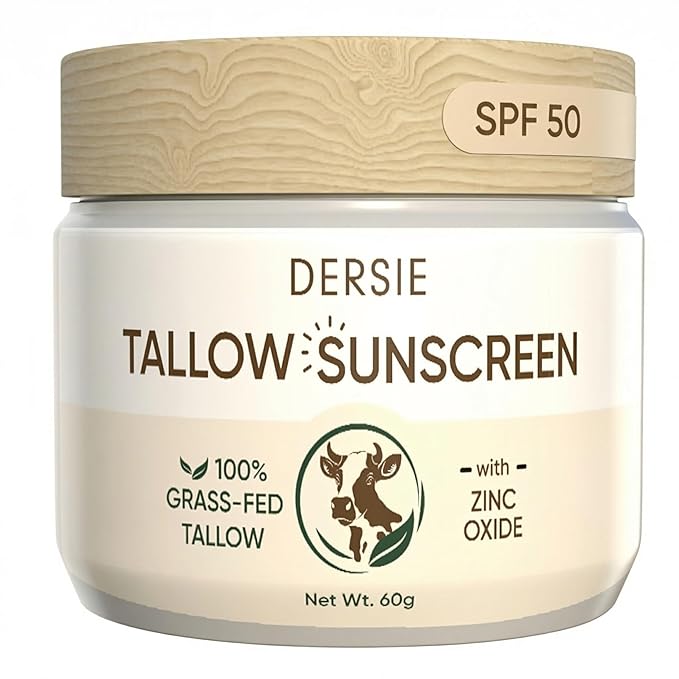 Dersie Tallow Sunscreen SPF 50 – Mineral UV Defense with Non-Nano Zinc Oxide – Face & Body Sun Protection for Adults & Kids – 100% Grass-Fed Beef Tallow for Moisture Retention & Skin Comfort (2.1 oz)
