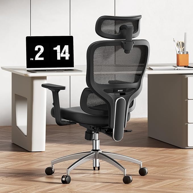 SIHOO Ergonomic Office Chair, High Back Desk Chair, Lumbar Support, Swivel Computer Task Chair with Adjustable Headrest, Tilt Function,Black