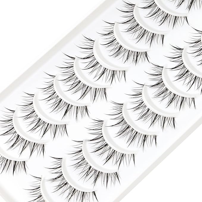 Anime Lashes With Clear Band Korean Lashes 13mm Natural Manga Look Eyelashes Wispy Anime Eyelashes 10 Pairs False Lashes Japanese Korean Natural Lashes Asian Makeup Cosplay Lashes by Obeyalash