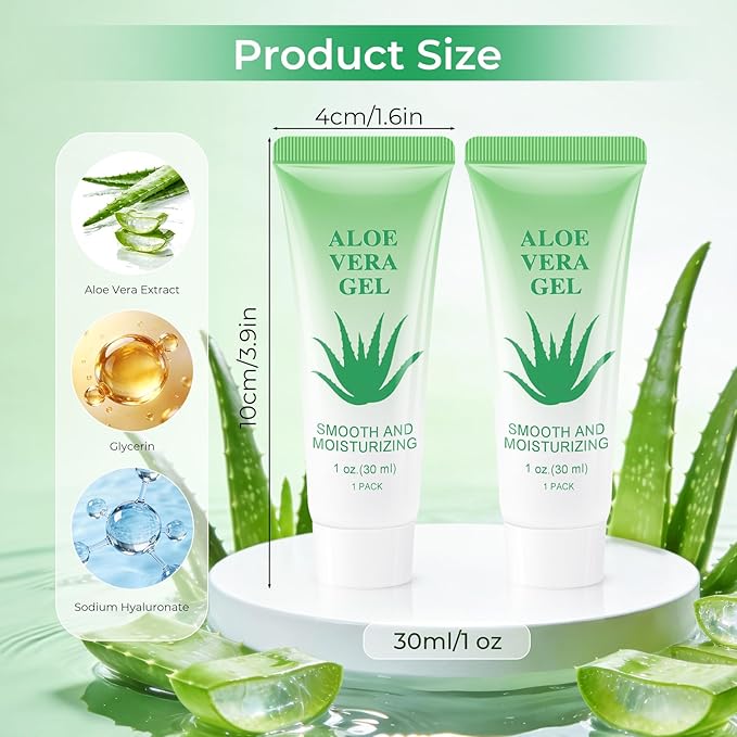 Travel Size Aloe Vera Gel Bulk Mini Natural Organic Aloe Vera Lotion, Individually Wrapped Moisturizer Soothing After Sun Aloe Cream for Face Body Skin Care Outdoor Vacation 1 Fl Oz (Pack of 60)