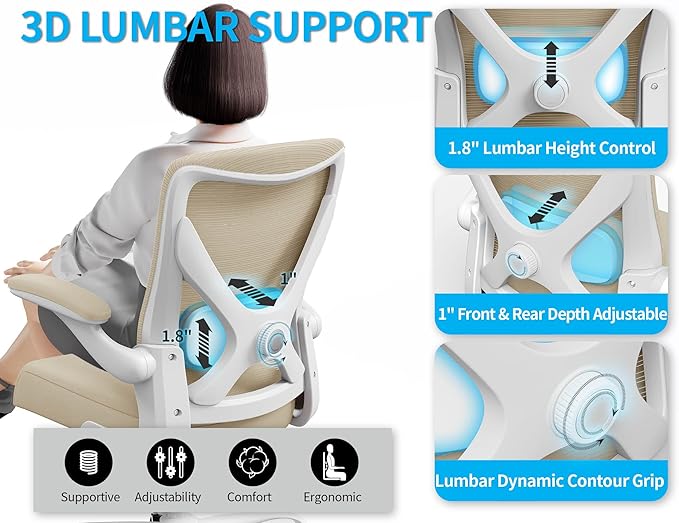 Ergonomic Office Chair - X-Shaped Computer Desk Chair Comfy, Gaming Chair, Office Chair with Lumbar Support, Mesh Office Chairs, Desk Chair for Long Hours(White Beige)