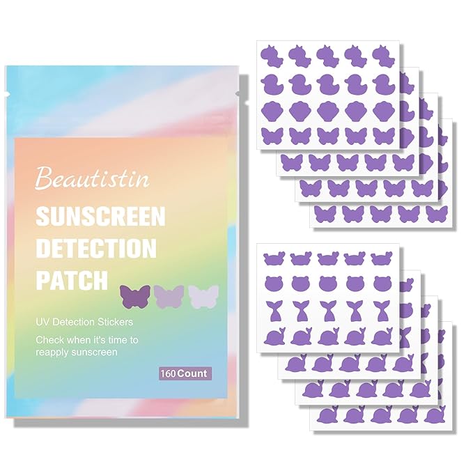 UV Detection Stickers for Sunscreen - 160 Count UV Detection Stickers, Know When to re-Apply Sunscreen, Sun Protection Reminder, 8 Cute Pattern Types
