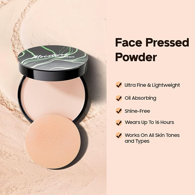 OETUIOW Mushroom Head Air Cushion CC Cream with Setting Powder Makeup Set, Controls Shine & Smooths Complexion, Blurs Fine Lines & Imperfections, Even Skin Tone for All Skin Types (Natural Color)