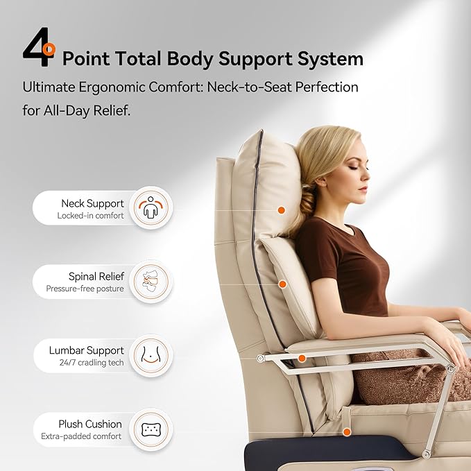 M80A Dual Motor Electric Executive Office Chair with Footrest, Comfortable Reclining Office Chair Wide Seat, Big and Tall Ergonomic Leather Home Office Desk Chair (Beige,Multi-Functionality)