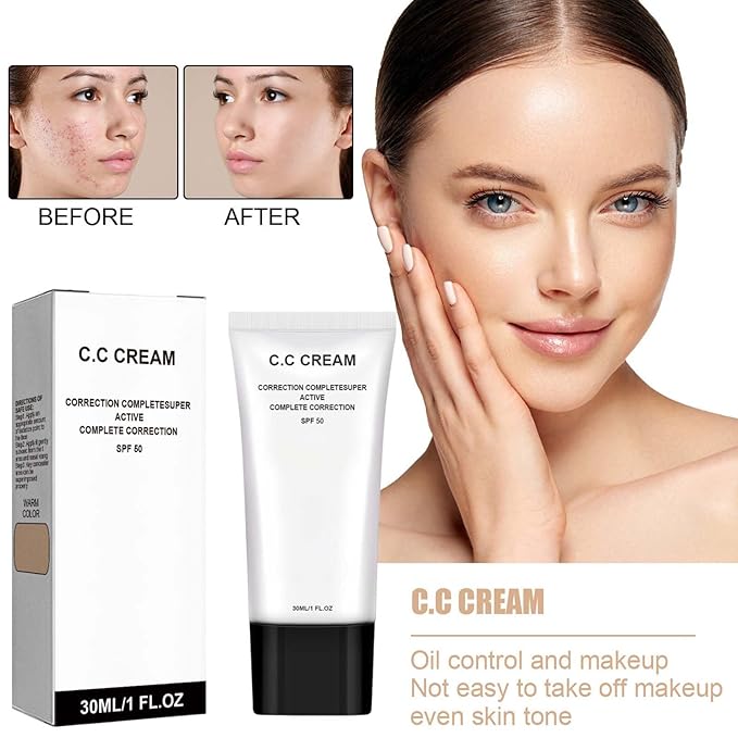 Skin Tone Correcting CC Cream Spf 50,Hydrating Face Makeup Primer,Brightening Waterproof Long Lasting Lightweight Concealer For Women,Suitable All Skin Types 1 fl oz (1pcs)