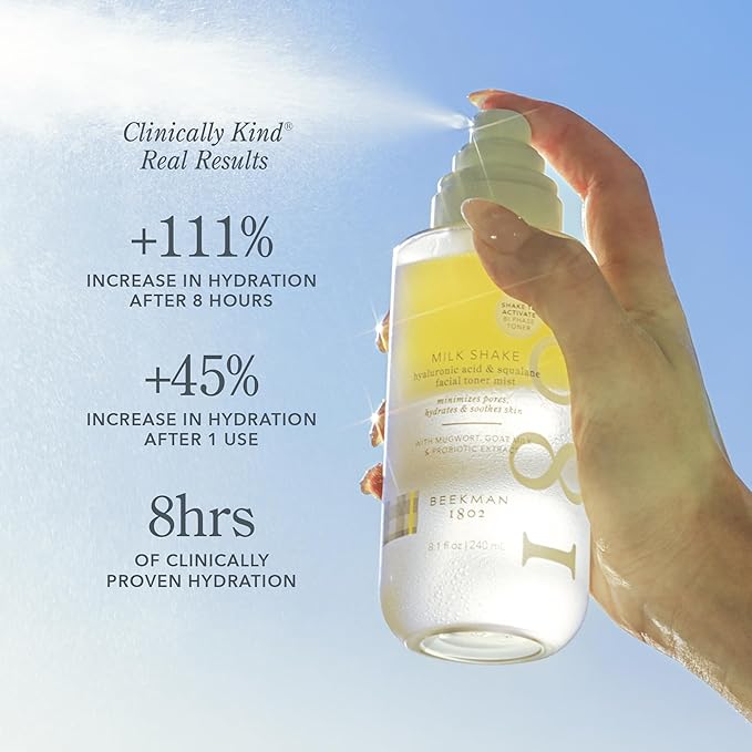 Beekman 1802 Milk Shake Hydrating Toner & Face Mist (2 fl oz) + Oh! Mega Milky Oil Facial Oil (0.5 fl oz) – Hydrating Skincare Safe for Sensitive Skin – Cruelty Free – Packaging May Vary