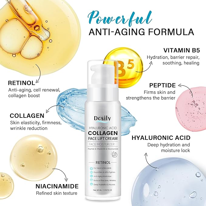 Tighten and Lift Neck Cream: Instant Face Lift Cream - 6-in-1 Anti-Aging Face Moisturizer for Anti-Wrinkle Firm - Collagen Retinol Peptides & Hyaluronic Acid Neck Firming Cream for Skin Care
