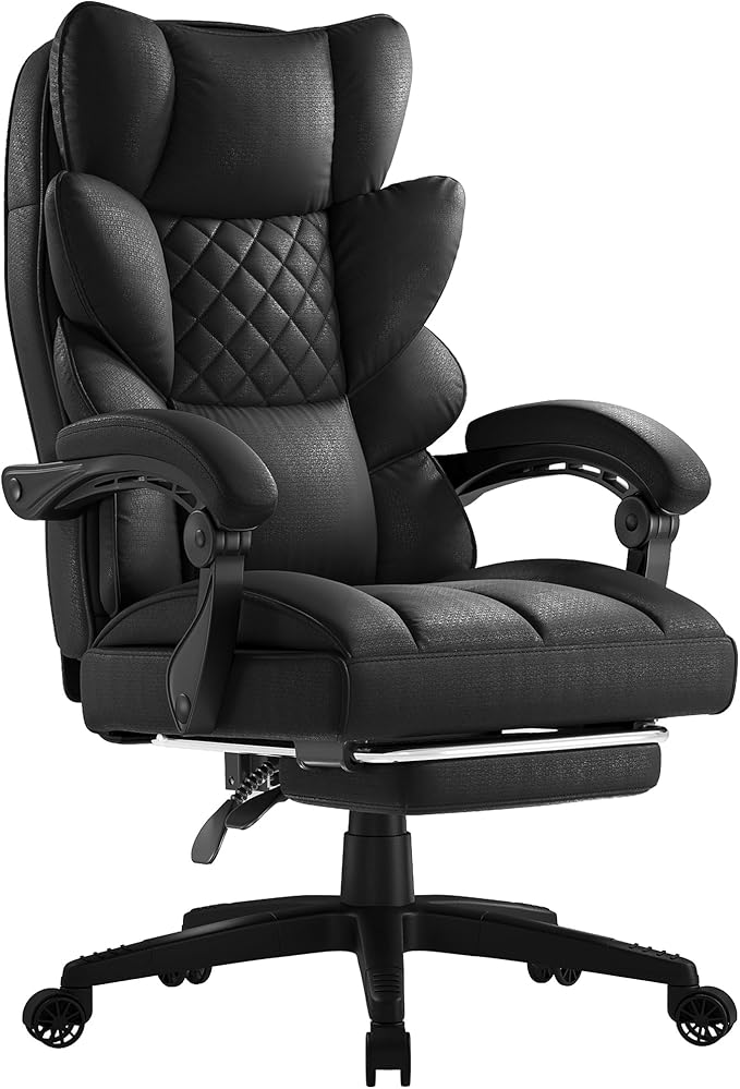 Dowinx Big and Tall Office Chair with Pocket Spring Cushion,High Back Computer Gaming Chairs with Linkage Armrests,Executive Desk Chairs with Footrest,Fabric-Black