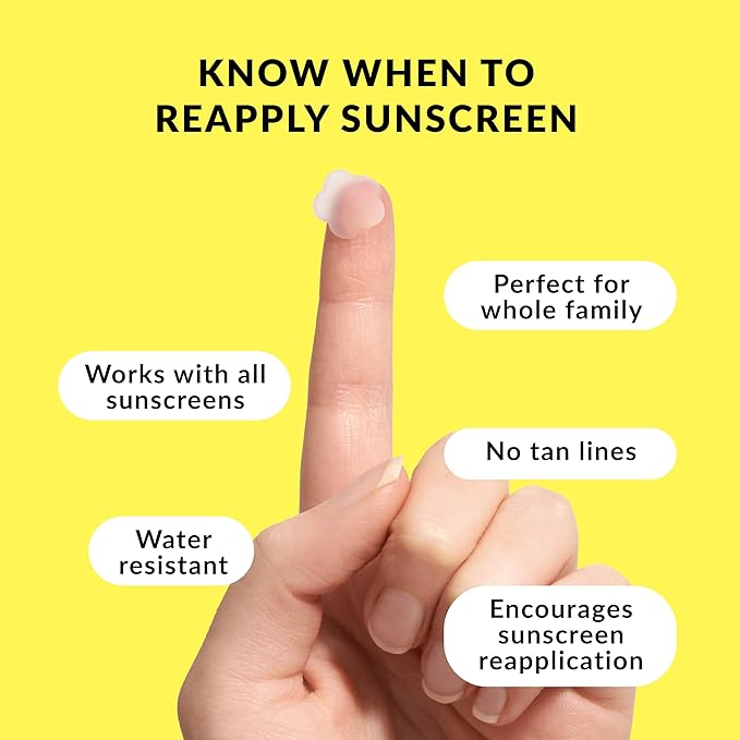 Precise UV Detection Sticker for Sunscreen – Know When to Reapply Sunscreen & Prevent Sunburn – UV Stickers for Adults and Kids – Water Resistant and Works with All Sunscreens – 32 Stickers