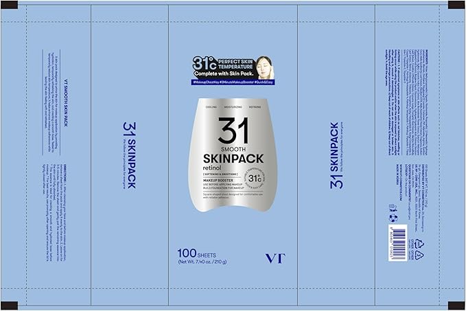 VT COSMETICS Smooth Skin Pack (100 Sheets), Toner Pads with Retinol, Cooling & Hydrating, Gently Exfoliating, Skin Tightening, Quick Makeup Prep, Korean Skincare (7.40 oz.)