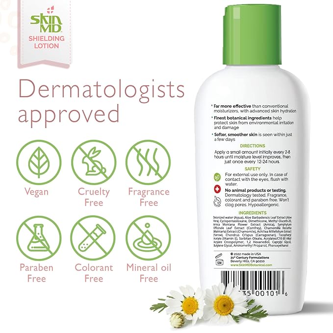 Skin MD Shielding Lotion - 4oz Hydrating Body Lotion for Sensitive Skin | Non-Greasy, Fast-Absorbing Moisturizer with Plant-Based Ingredients | Best Lotion for Dry Skin, Eczema & Psoriasis Relief