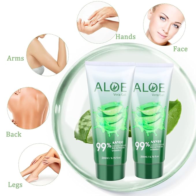 200x2 ML Aloe Vera Gel – 99% Organic Pure Aloe Vera Hydrating Face & Body Moisturizer, Natural Aloe Cream for Dry Skin, Sunburn, Acne, Soothing & Moisturizing