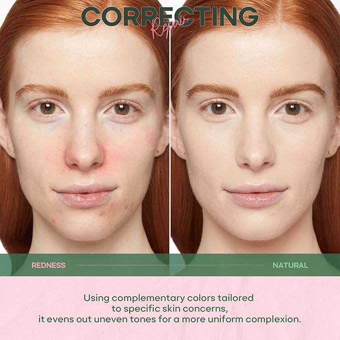 Green Color Corrector CC Cream with Centella Asiatica, Soothing Color Correcting Treatment for Face Rednes and Sensitive, BB Cream &Tinted Moisturizer Blurs Skin, Natural, Luminous Finish