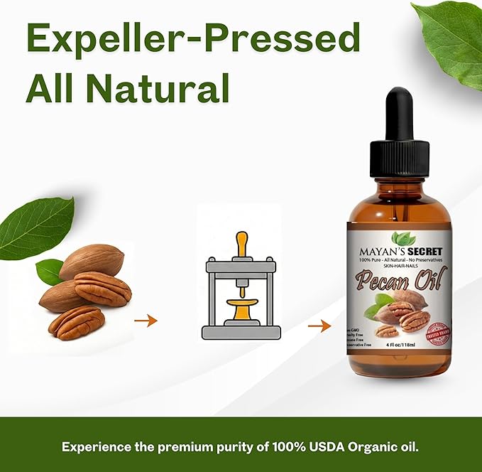 Mayan's Secret Pecan Oil - Face Oil for Women Anti Aging - Best Use for Skin Tightening, Wrinkle Prevention, and Rejuvenating Skin Cells - Protected in Amber Glass Bottle with Dropper - 4 oz