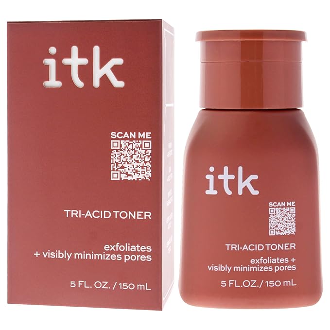 ITK Tri-Acid Facial Toner with AHA, BHA, PHA + Niacinamide - Exfoliate Face + Minimize Pores - Salicylic + Lactic Acid - Brighten Dark Spots + Glow, 5 Fl Oz