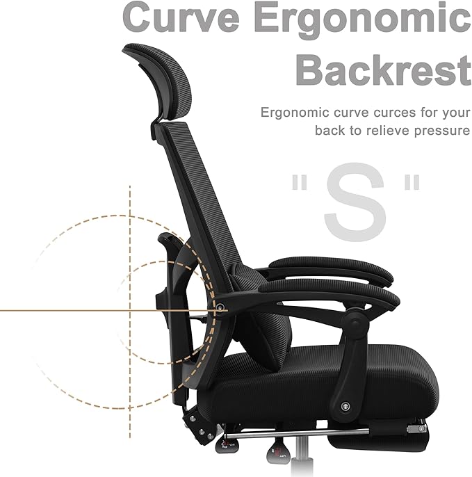 Qulomvs Ergonomic Office Chair with Footrest Home Office Desk Chair with Headrest and Backrest Adjustable Mesh Computer Desk Chair with Wheels 360 Swivel Task Chair