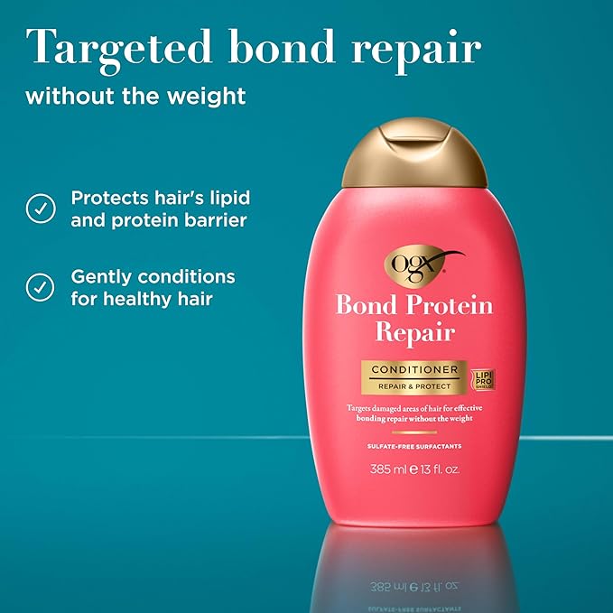 OGX Repair & Protect Bond Protein Repair Conditioner, Lightweight Conditioner Targets Damaged Areas of Hair, Formulated without Parabens, Sulfate-Free Surfactants, 13 fl. oz, (Pack of 2)