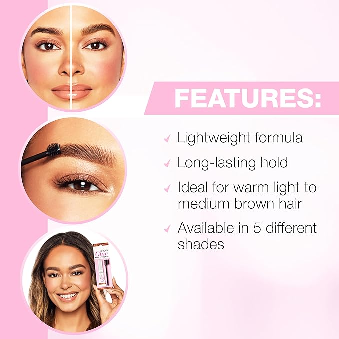 Ardell Brow Glue Medium Brown – Tinted Brow Gel for Lamination Lift, Strong Hold Eyebrow Gel Styler with Brush for Fuller Natural Brows, 0.35 oz