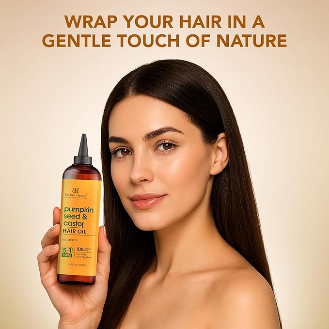 Botanic Hearth 100% Pure Pumpkin Castor Oil For Hair Growth & Hair Treatment Oils 6.7 Fl oz | Infused with coconut Oil | Hair Oil Repairs Dry Damaged Hair, Strengthening, Healthier | All Hair Types