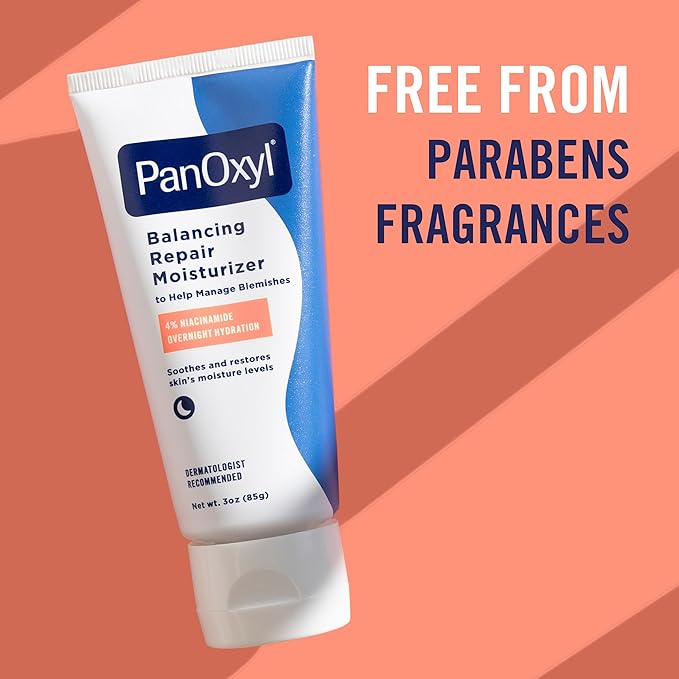 PanOxyl PM Balancing Repair Moisturizer with Niacinamide, Ceramides and Cica, Hydrating Face Moisturizer, Acne Prone Skin and Dry Skin, Non-Comedogenic Night Face Moisturizer, 3 oz