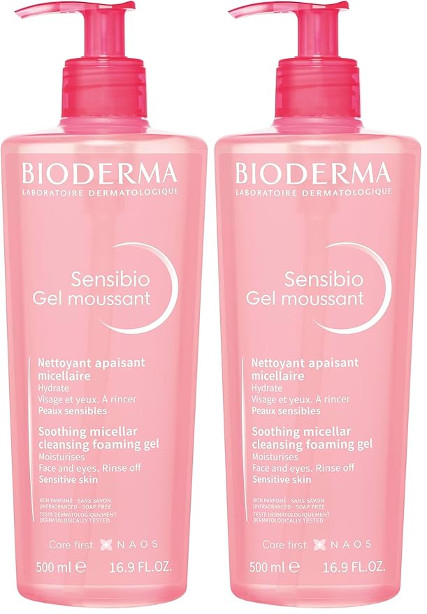 Bioderma Sensibio Foaming Gel Gentle Face Cleanser,Cleansing and Makeup Removing Refreshing Feeling for Sensitive Skin,Unscented,16.9 Fl Oz,(Pack of 2)